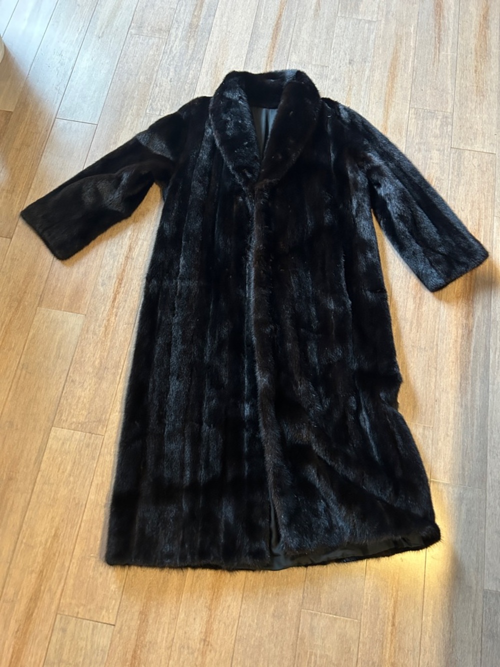 Custom Made Long Black Full-Length real Fur Coat vintage excellent condition